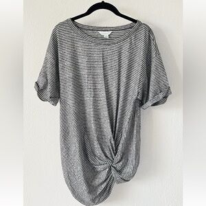 Sundance Black White Stripe Twist Knot Front Linen Blend Ashlyn Tee Size Small